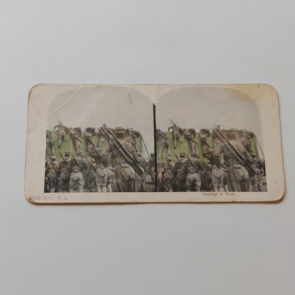 Antique Stereograph Card "Sealing a Wall" Troops Military World War - Picture 1 of 3